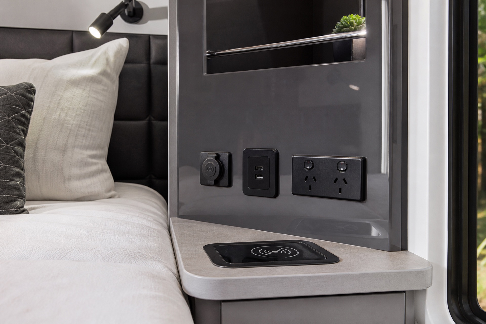 Caravan USB charging and power outlets