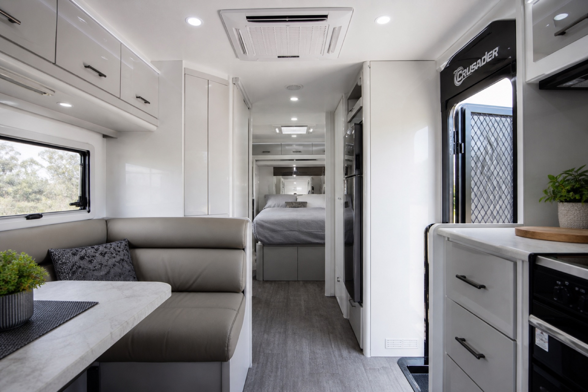 Comfortable caravan interior with air conditioning