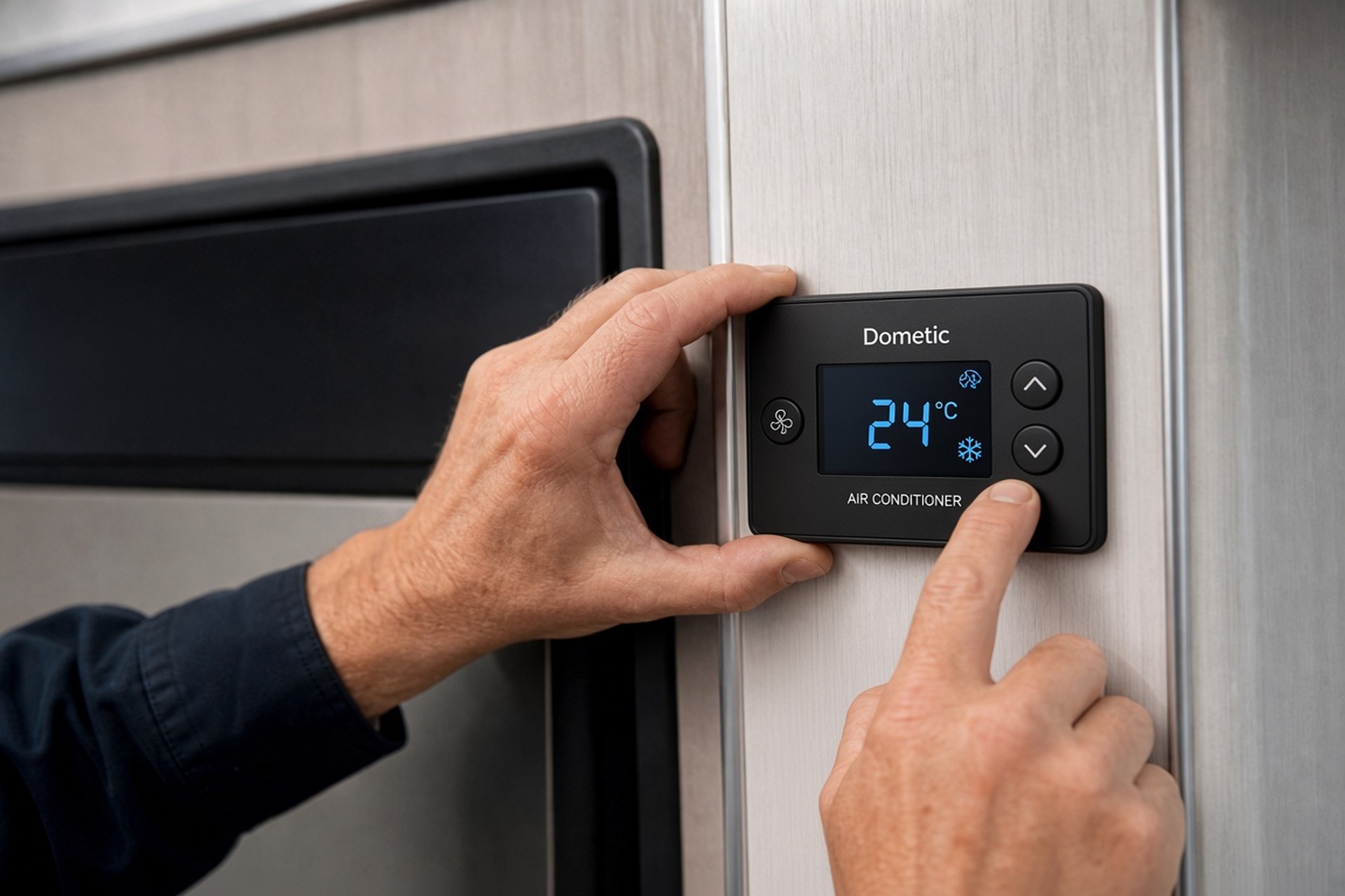 Reverse-cycle caravan air conditioning controls