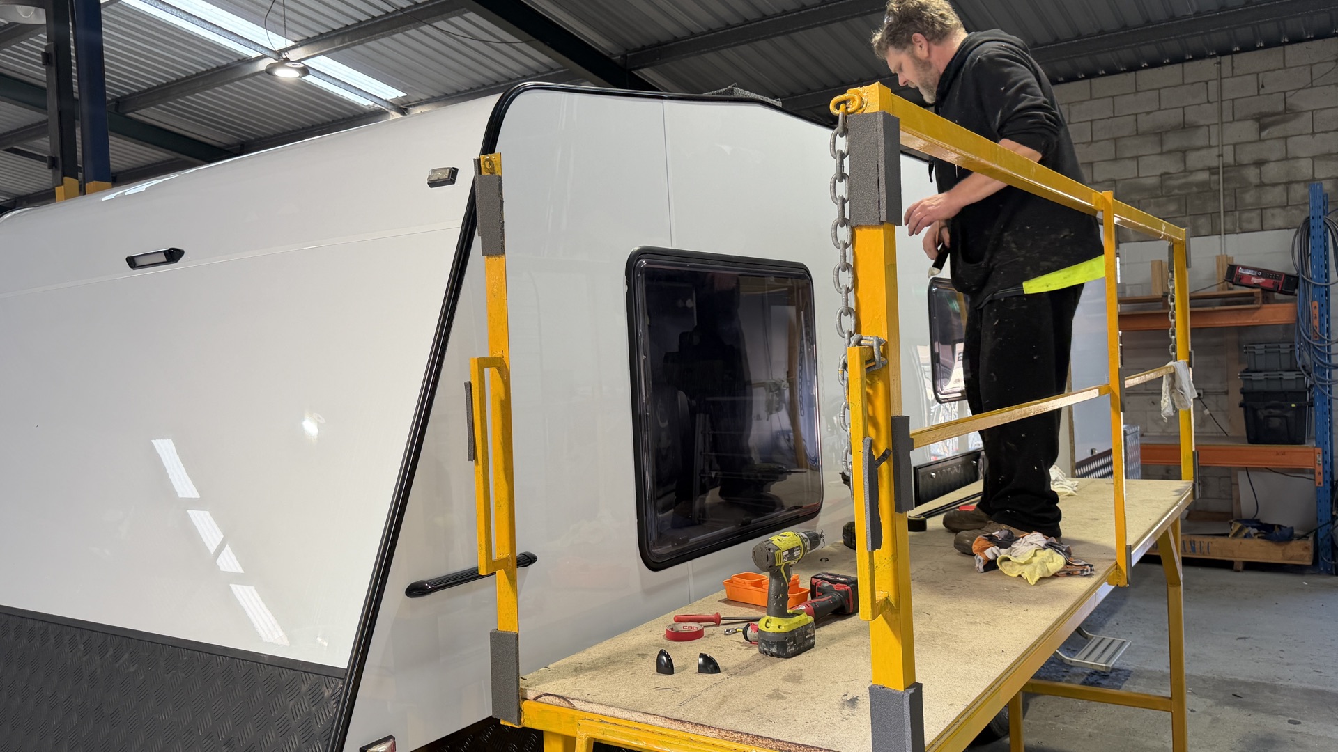 Caravan front-right angle after new exterior panels