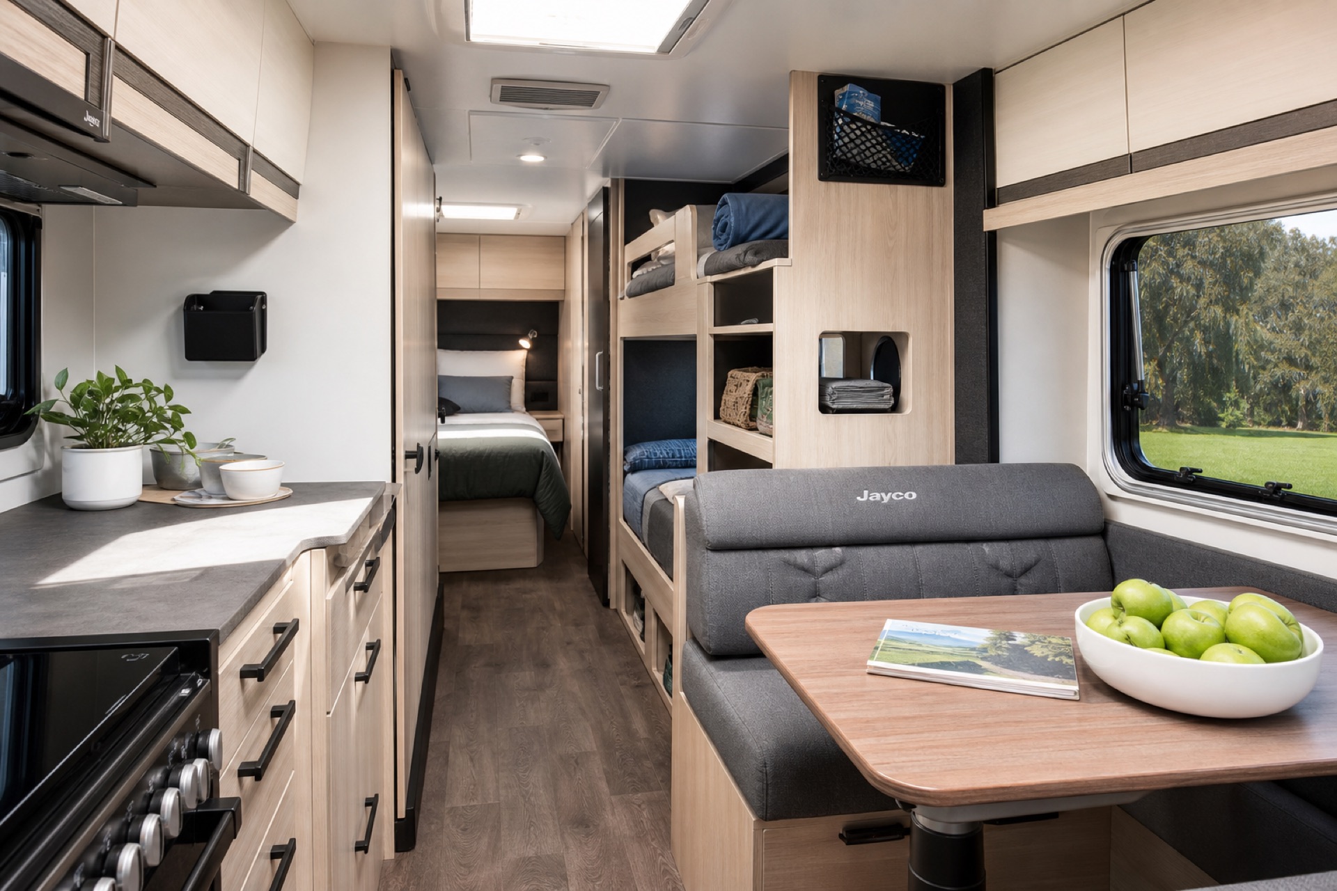 Family-friendly caravan interior fitout