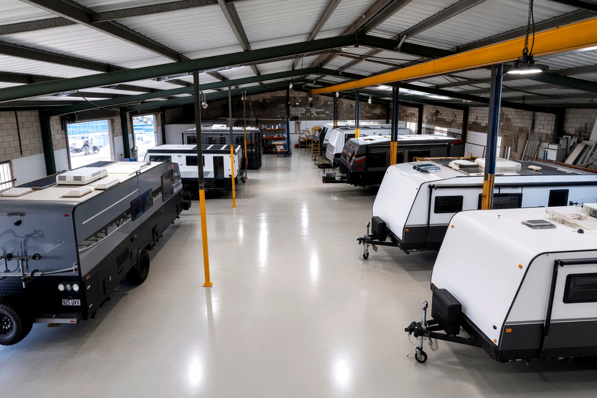 Clean Torque Caravan Services workshop with caravans in service bays