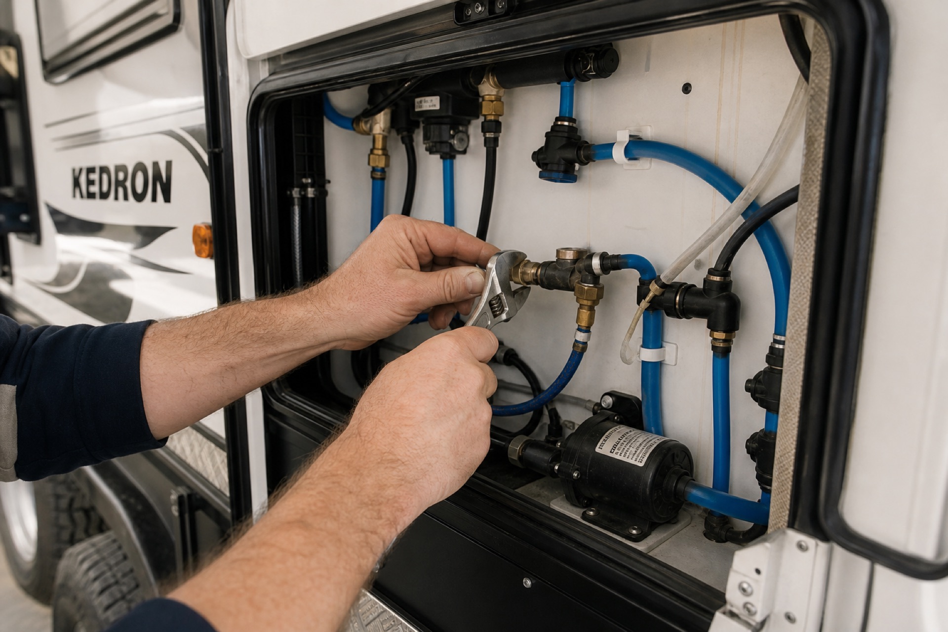Caravan plumbing pump and tank repairs
