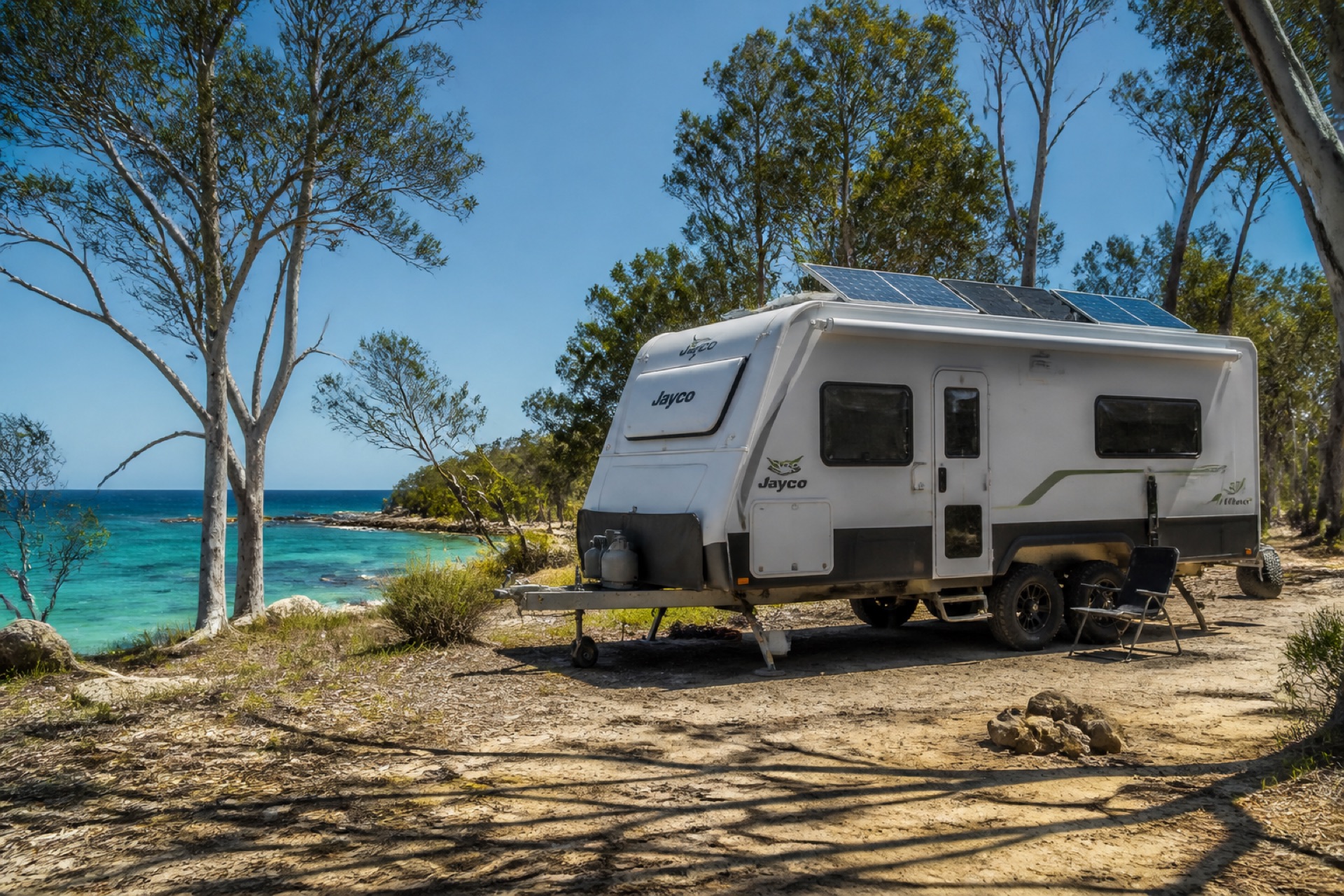 Off-grid caravan camping with solar power
