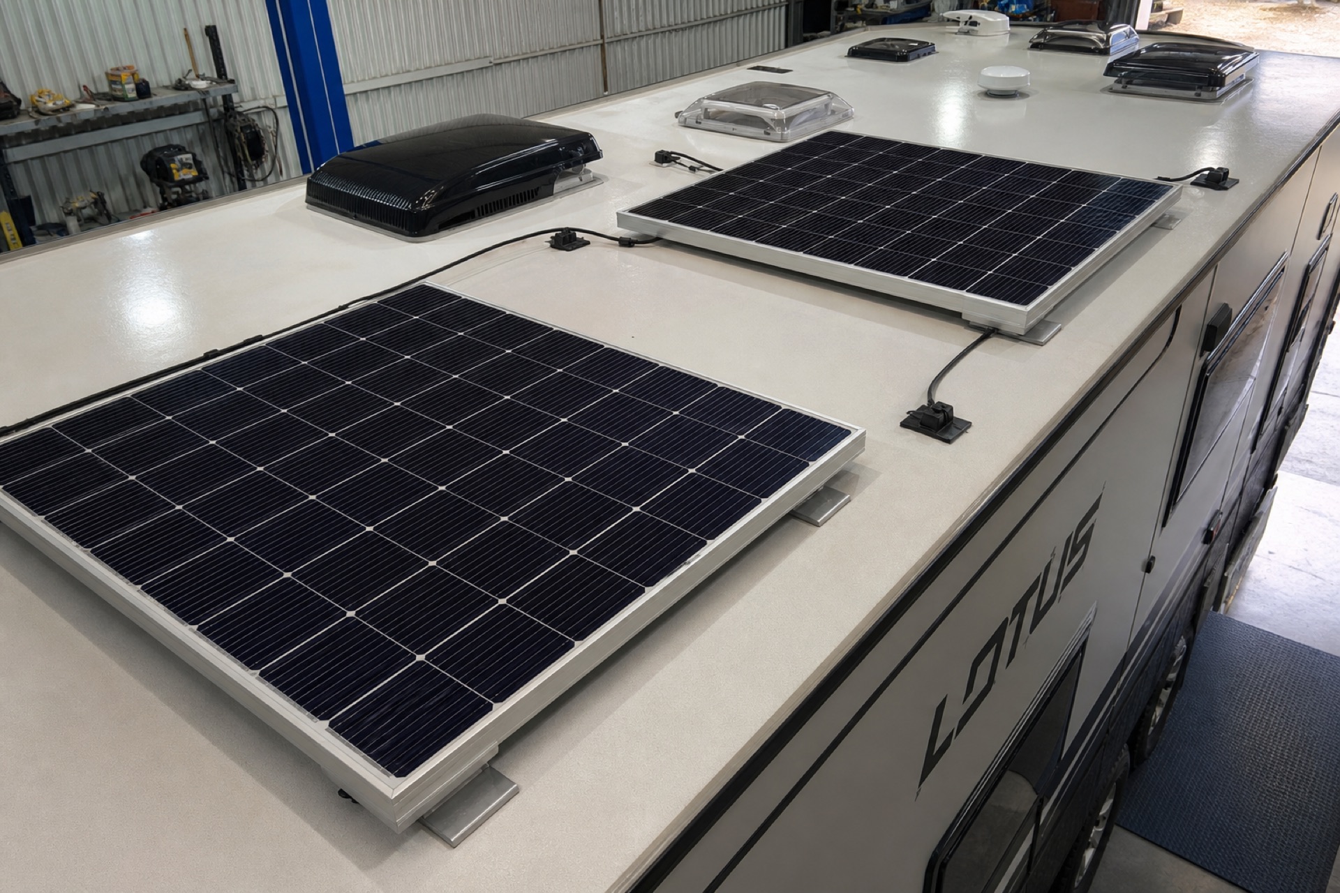 Caravan solar panel installation